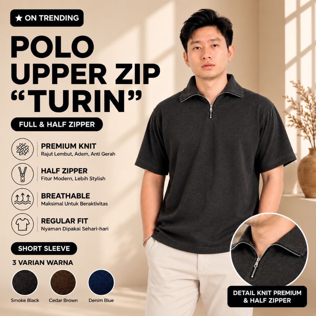 SVN CLUB - เสื้อโปโลถักซิปคอปก TURN Sanvanina | เสื้อโปโลถักมีซิปแขนสั้นผู้ชาย