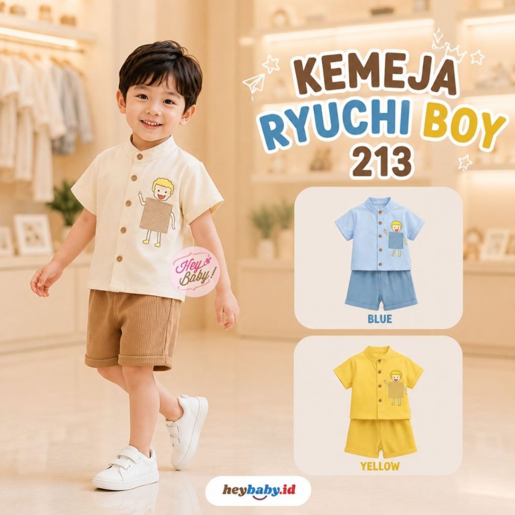 KEMEJA HEYBABY - RYUCHI BOY 213 EBV SHIRT Short Sleeve Baby BOY Shirt Set