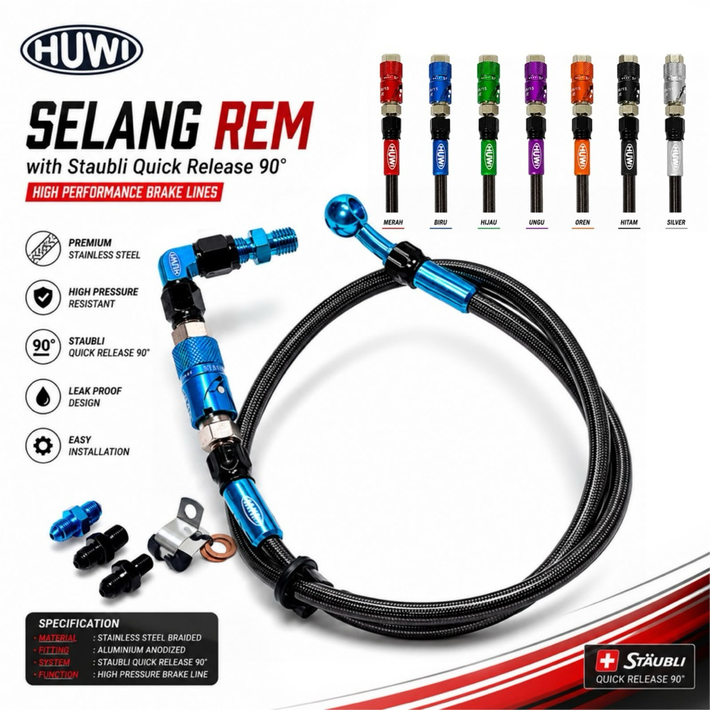 สายเบรคหน้า 90° 95 ซม. องศา Plus Staubli Quick Release Full Cnc Aluminium Original Huwi Thailand