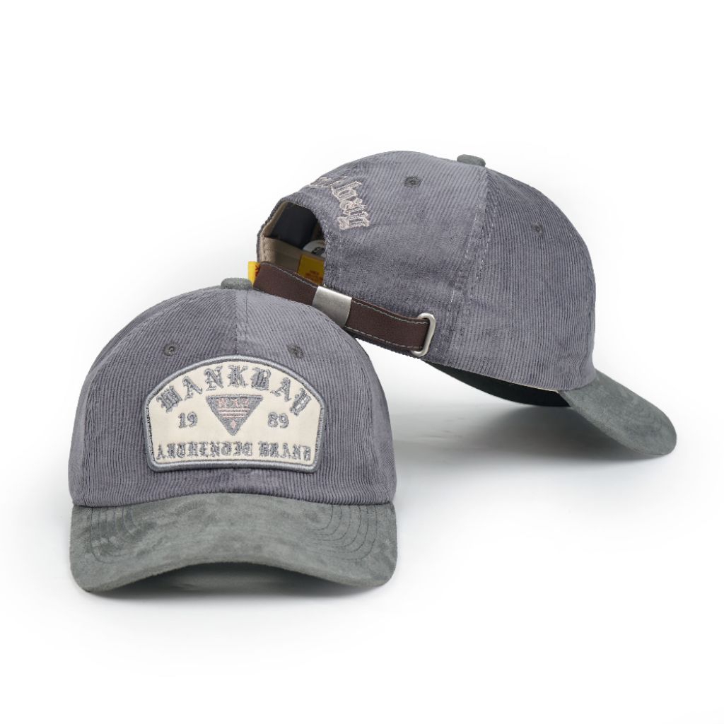 Wankbay Polocap Hat Distro Premium Corduroy Suede Ashton หนังสีเทา