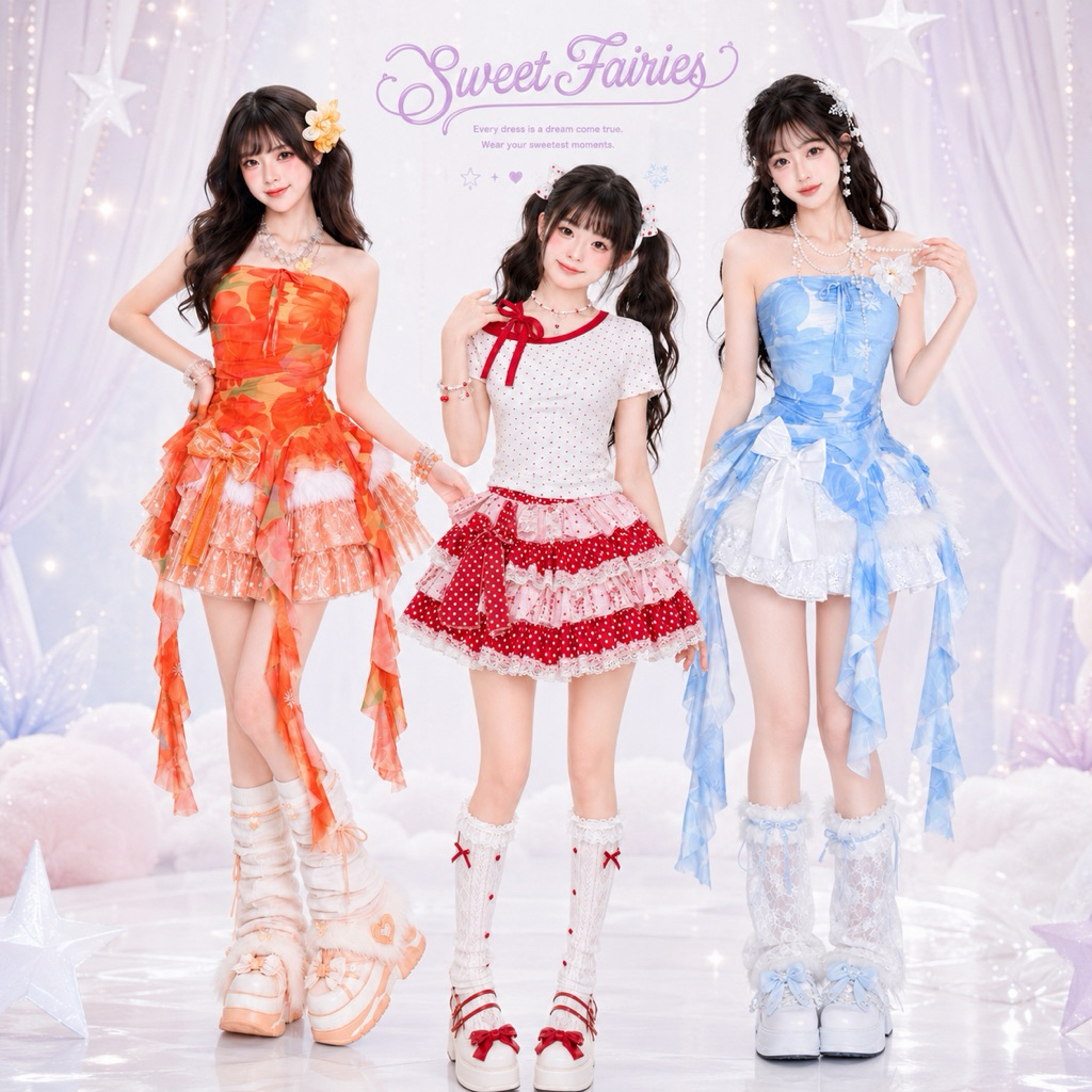 CONCERT OUTFIT ไม่สมมาตร Mini กระโปรง Idol Dance ลูกไม้ Gothic Y2K เอวสูงชั้นลูกไม้ Fairy Grunge ชุด