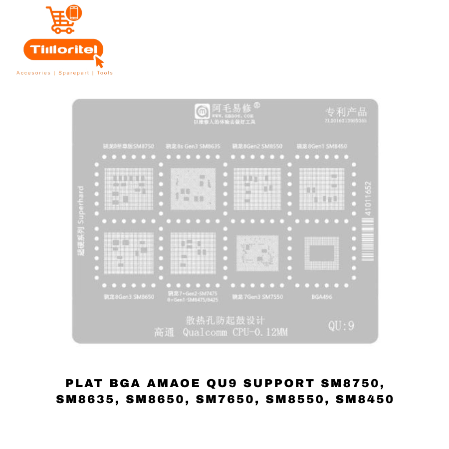 AMAOE QU9 BGA PLATE SUPPORT SM8750, SM8635, SM8650, SM7650, SM8550, SM8450