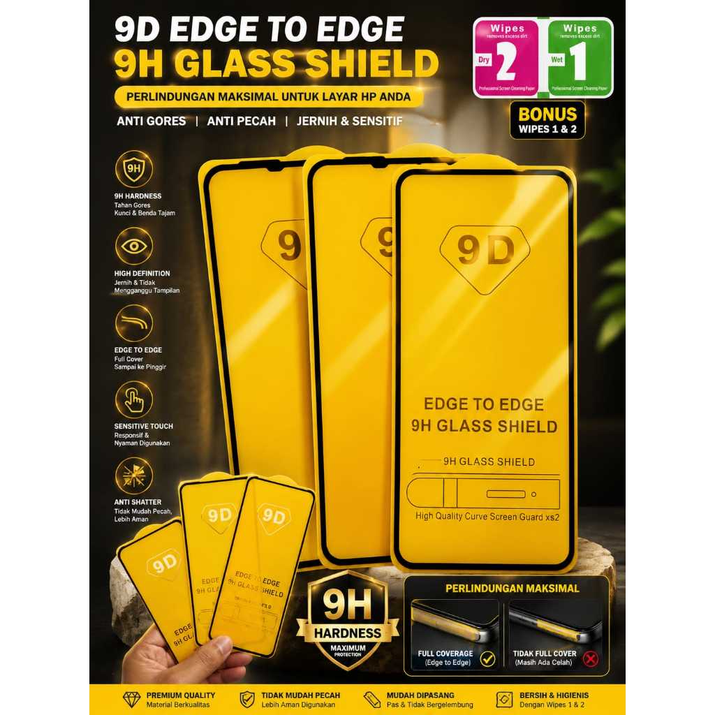 GlassPro กระจกนิรภัย Vivo 9D Full Cover Edge to Edge 9H Full Anti-Scratch กาว Vivo y18, y22, y17s, y