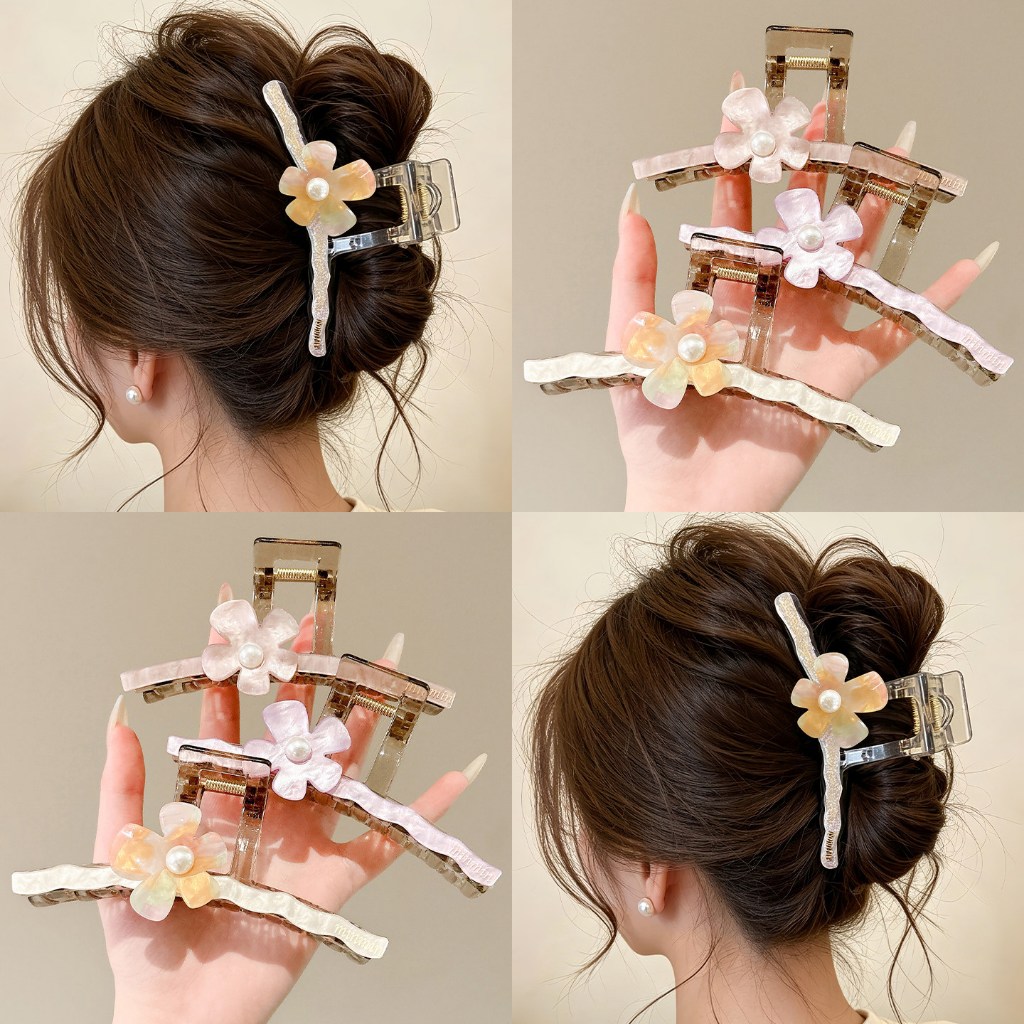 Womens Hair Claw Pearl Flower Motif กิ๊บติดผมหรูหรา เครื่องประดับแฟชั่น AS JPT73