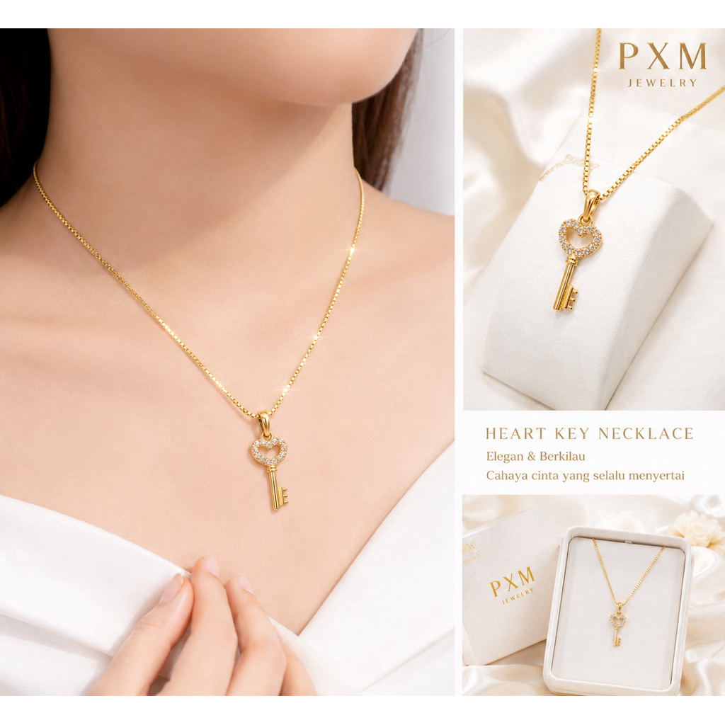 สร้อยคอไทเทเนียมผู้หญิงลายกุญแจหรูหรา K36BU สร้อยคอกุญแจหัวใจ Elegant & Shiny