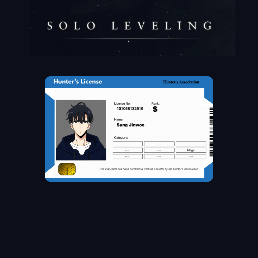 การ์ดใบอนุญาต Hunter Solo Leveling Sung Jinwoo ID Card