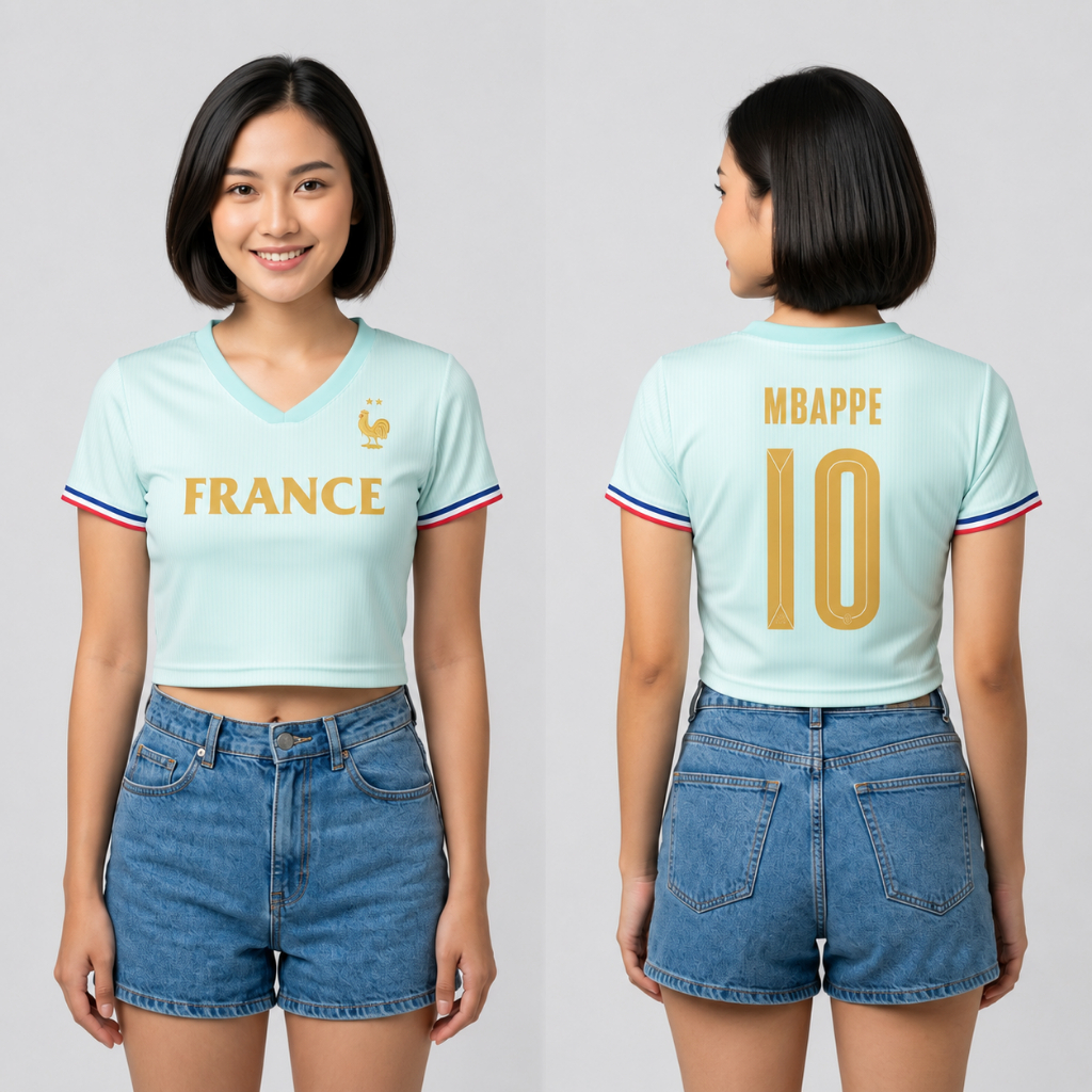 KYLIAN MBAPPE 10 FRANCE V-NECK CROP TOP JERSEY