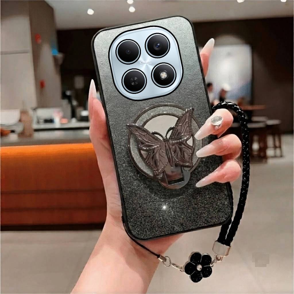 Softcase Poco X7 5G X7 Pro 5G Glitter Blink Blink Ring ที่วางกระจกผีเสื้อฟรีสาย Flowrs