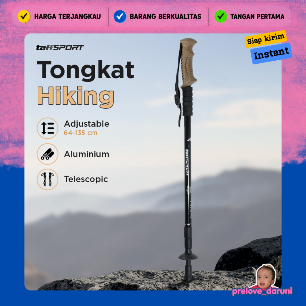 [PD] TaffiSPORT Telescopic Trekking Pole Aluminium 135cm - 7075 - สีดํา