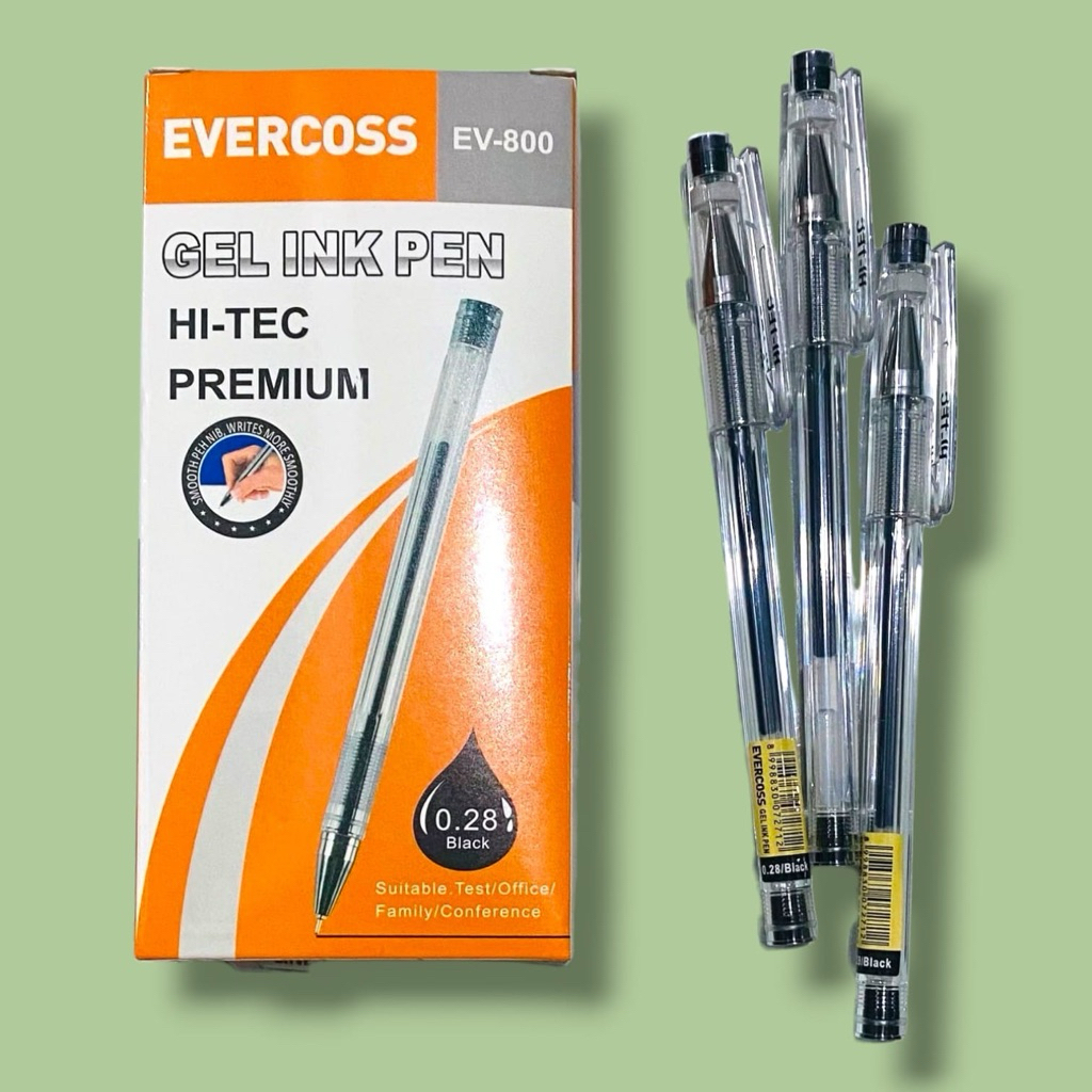 (12 ชิ้น) HI TECH 0.28 EV-800 EVERCOSS ปากกาเจลสีดํา