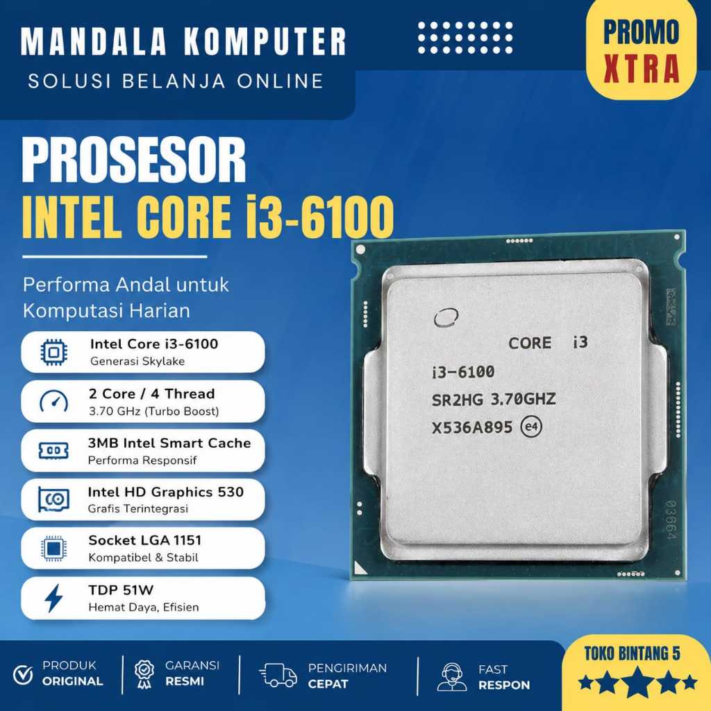 ถาดโปรเซสเซอร์ Intel i3 6100 ไม่มีพัดลม | เหมาะสําหรับ H110 B150 H170 Z170