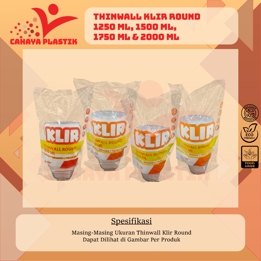 Thinwall Clear Round 1250ml 1500ml 1750ml 2000ml ชามกลมเนื้อหา 25 ชุด / ชามพลาสติก 1250ml 1500ml 175