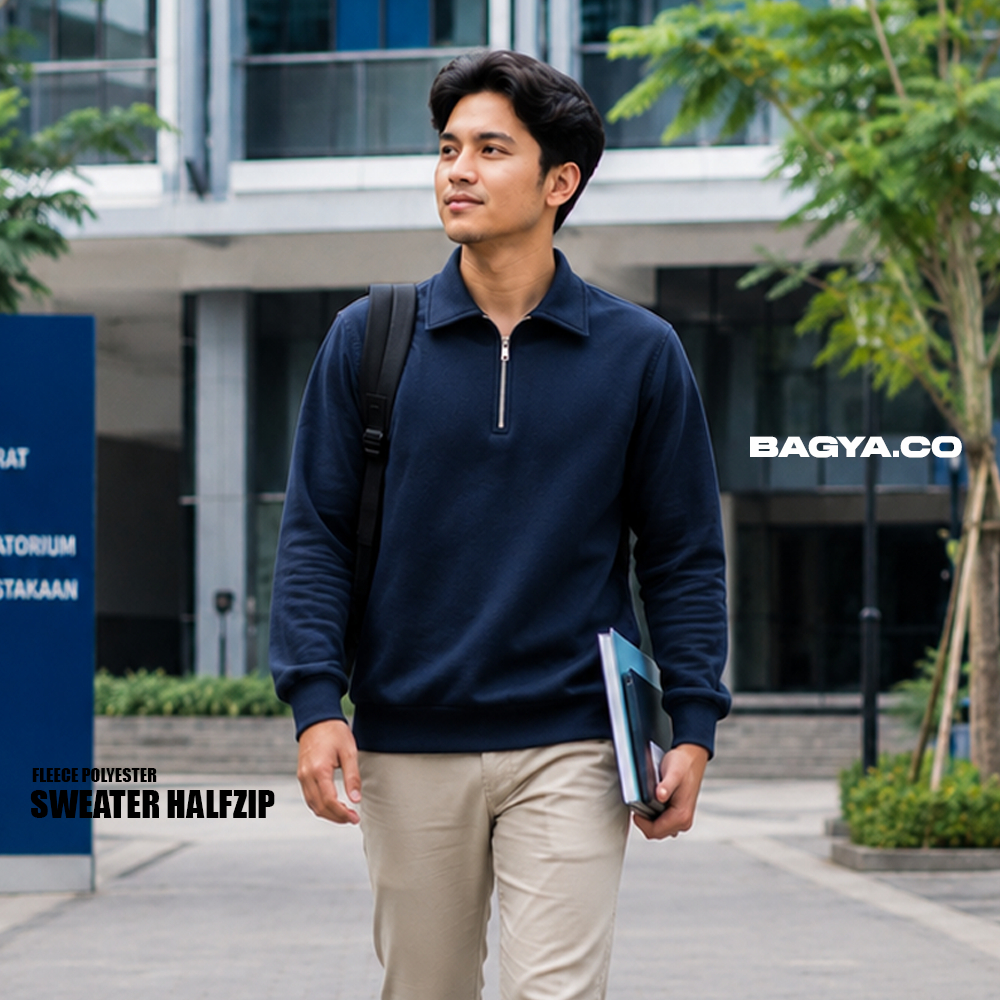 Rugby Half Zipper Plain Sweater Halfzip Last Crewneck Collar Mens Womens Navy Color