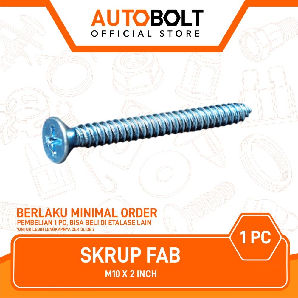 FAB M10 x 2 นิ้วสกรู PARTY Self Tapping สกรู Harden Phillips หัวแบน F + AB 10 มม. x 51 มม. 10 51 ม. 