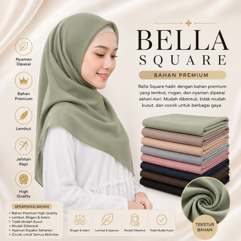Super Plain Square Hijab Bella Square Hijab Pollycotton Bella Square Part 2