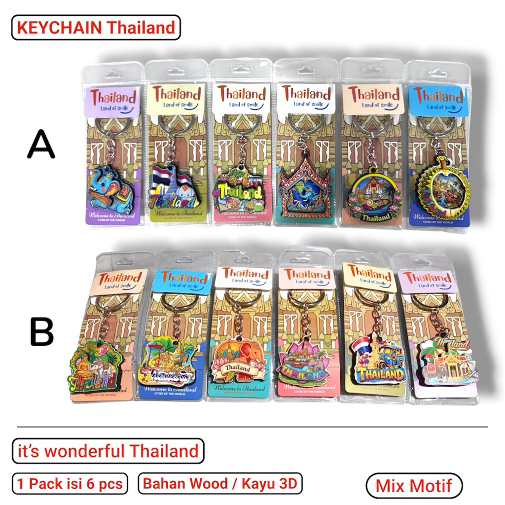 GANTUNGAN Thailand Wood 3D Keychain Thailand Icon Design