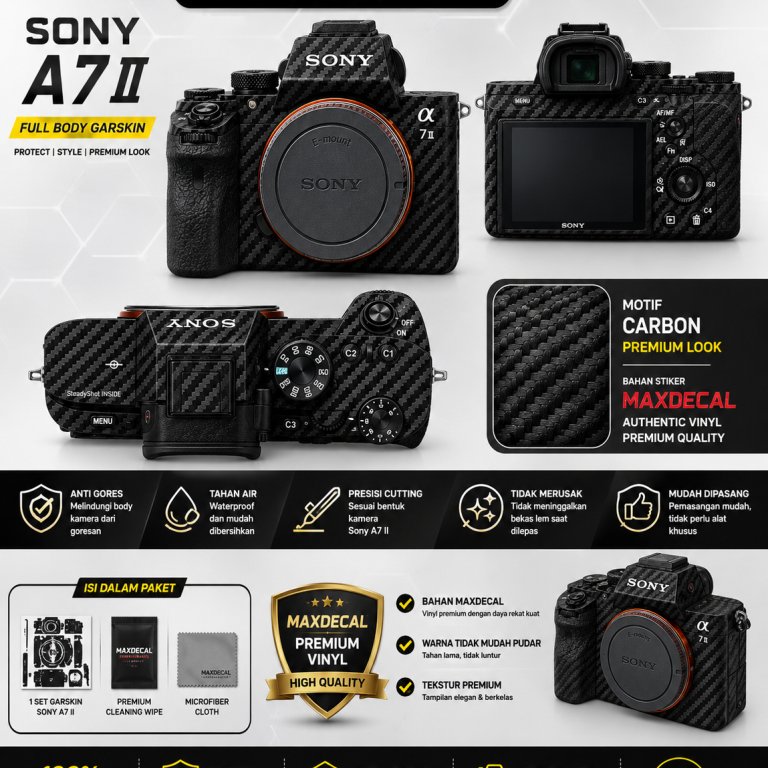 สติ๊กเกอร์ Garskin Sony A7 II Carbon Maxdecal Full Body Premium Anti Scratch