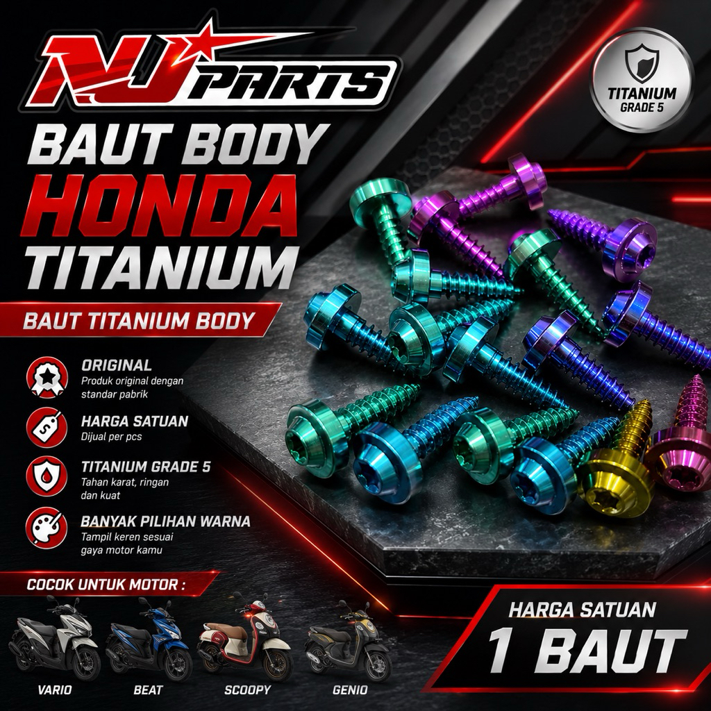 NJPARTS HONDA TITANIUM BODY BOLT ราคาหน่วย SCREW BOLT สําหรับ HONDA MOTORCYCLE BODY ORIGINAL TITANIU