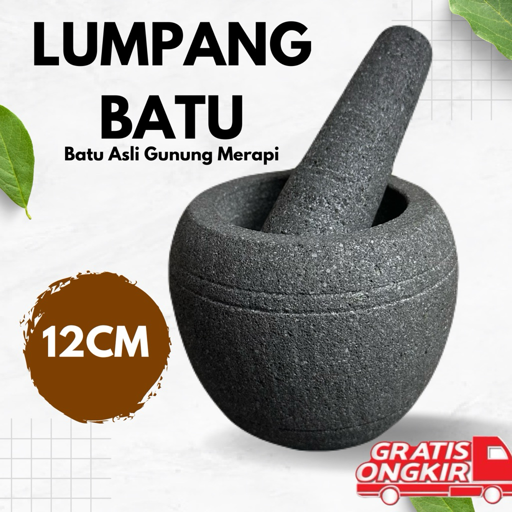 MINI STONE MORTAR ORIGINAL ROUND MORTAR MERAPI DIAMETER 12ซม. + อลู