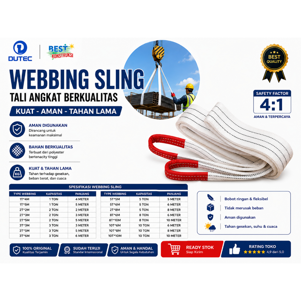 Webbing Sling Belt Lifting Sling Lifting Rope Belt 5 Ton x 5 M