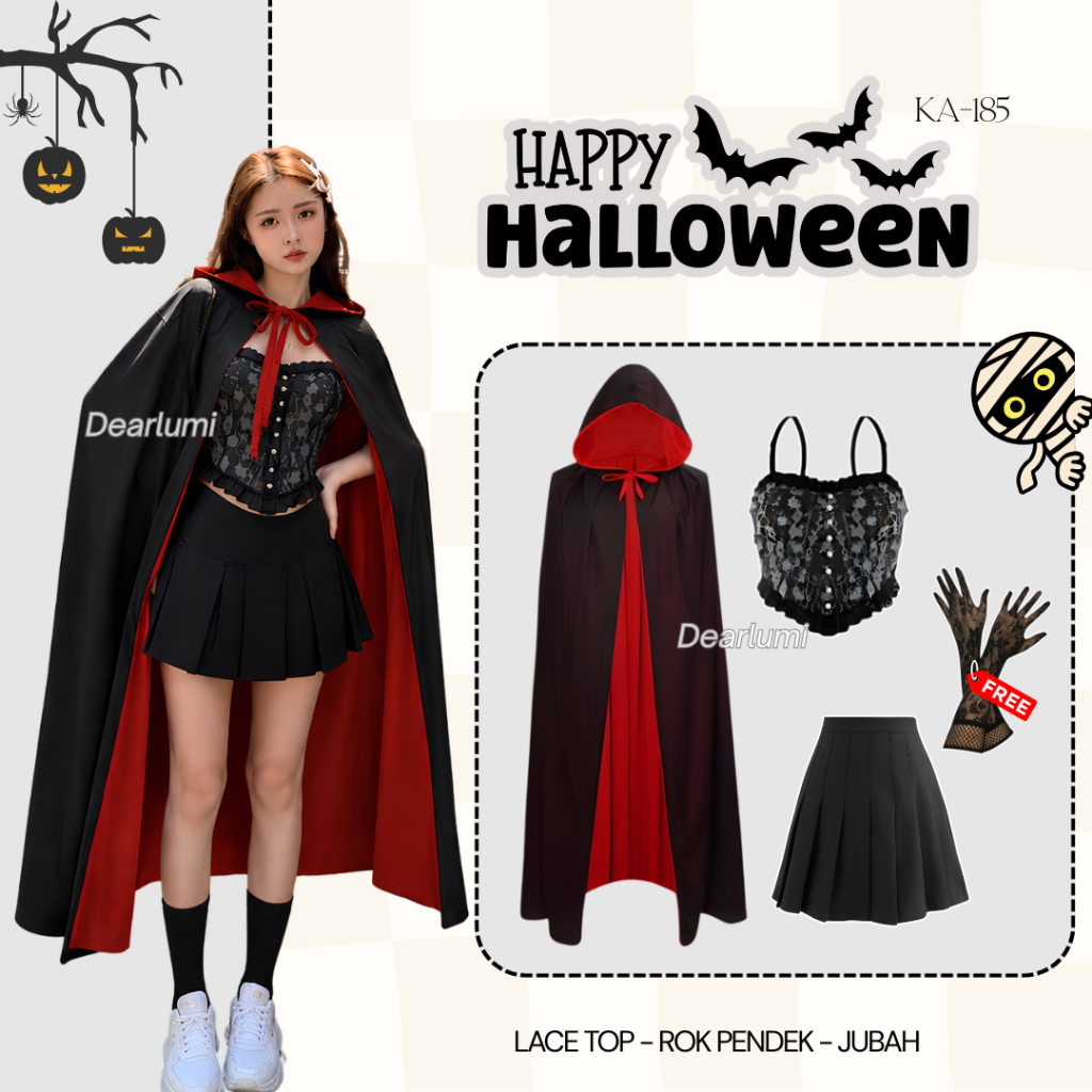 Dearlumi - Halloween Outfit Set ชุดอินเทรนด์ยอดนิยม (Lance Top + กระโปรง Pedenk + เสื้อคลุม) ชุดเคล็