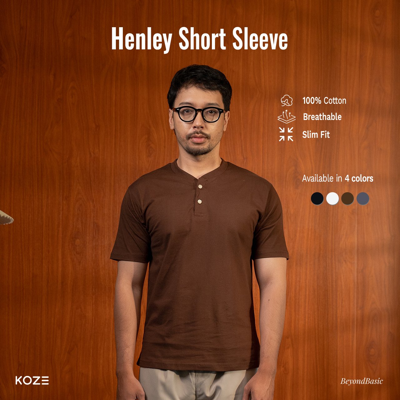 KOZE - Henley Short Sleeve Dark Brown - น้ําตาลเข้มแขนสั้น Henley