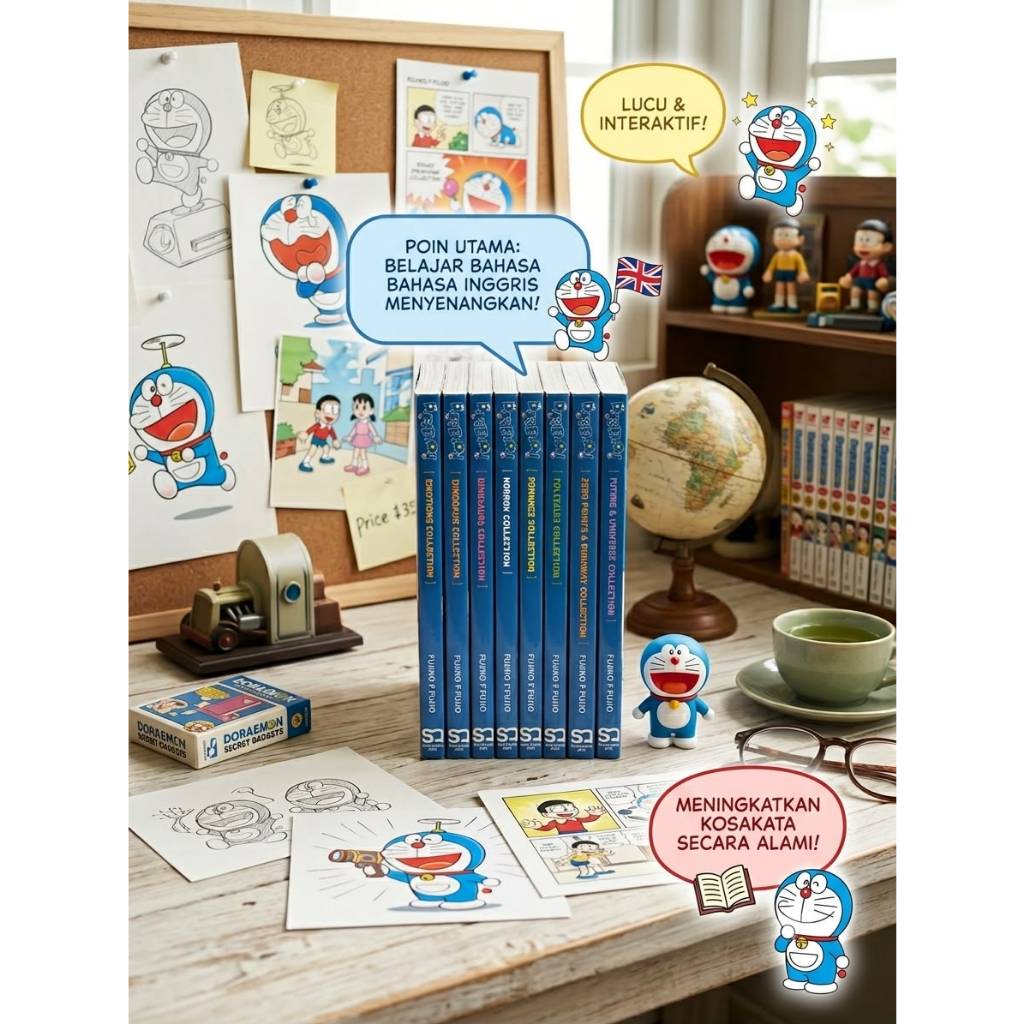 ชุดการ์ตูนภาษาอังกฤษโดราเอมอน 8 เล่ม - เรียนรู้ภาษาอังกฤษ Fun & Interactive / Doraemon หนังสือนิทานก