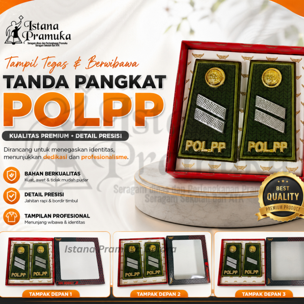 Pdh Pol Pp Satpol-PP Rank Group 2A, 2B, 2C Premium Acrylic Batik Gold Trim - พระราชวังลูกเสือ Gelora