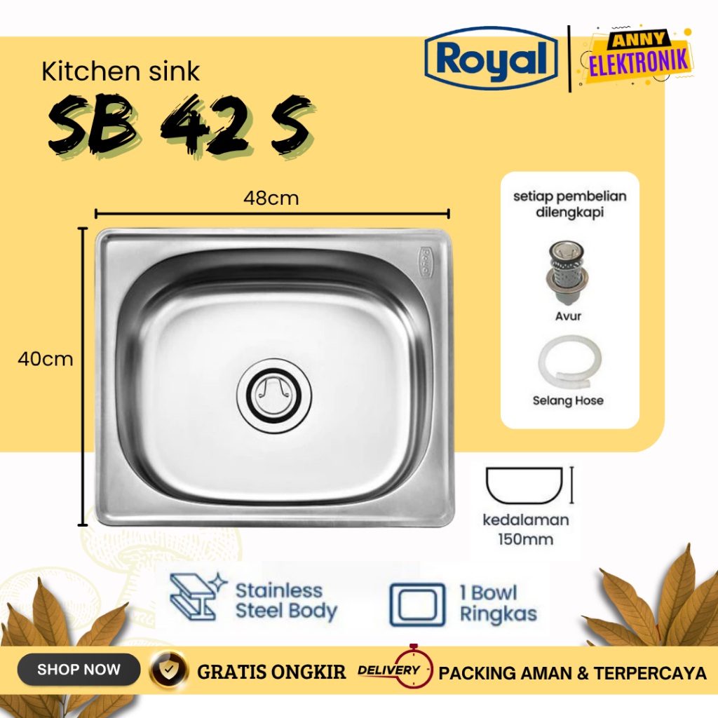 Royal Square Sink SB 42 Stainless / SB42S อ่างล้างจาน ROYAL ORIGINAL
