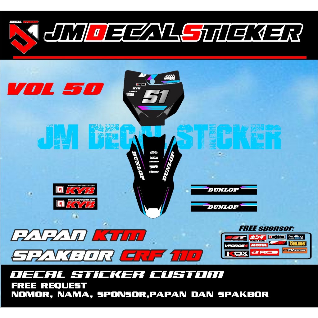 KTM NUMBER BOARD DECAL STICKER CRF 110 SPAKBOR ใหม่ล่าสุดสติกเกอร์ VIRAL JM vol 50