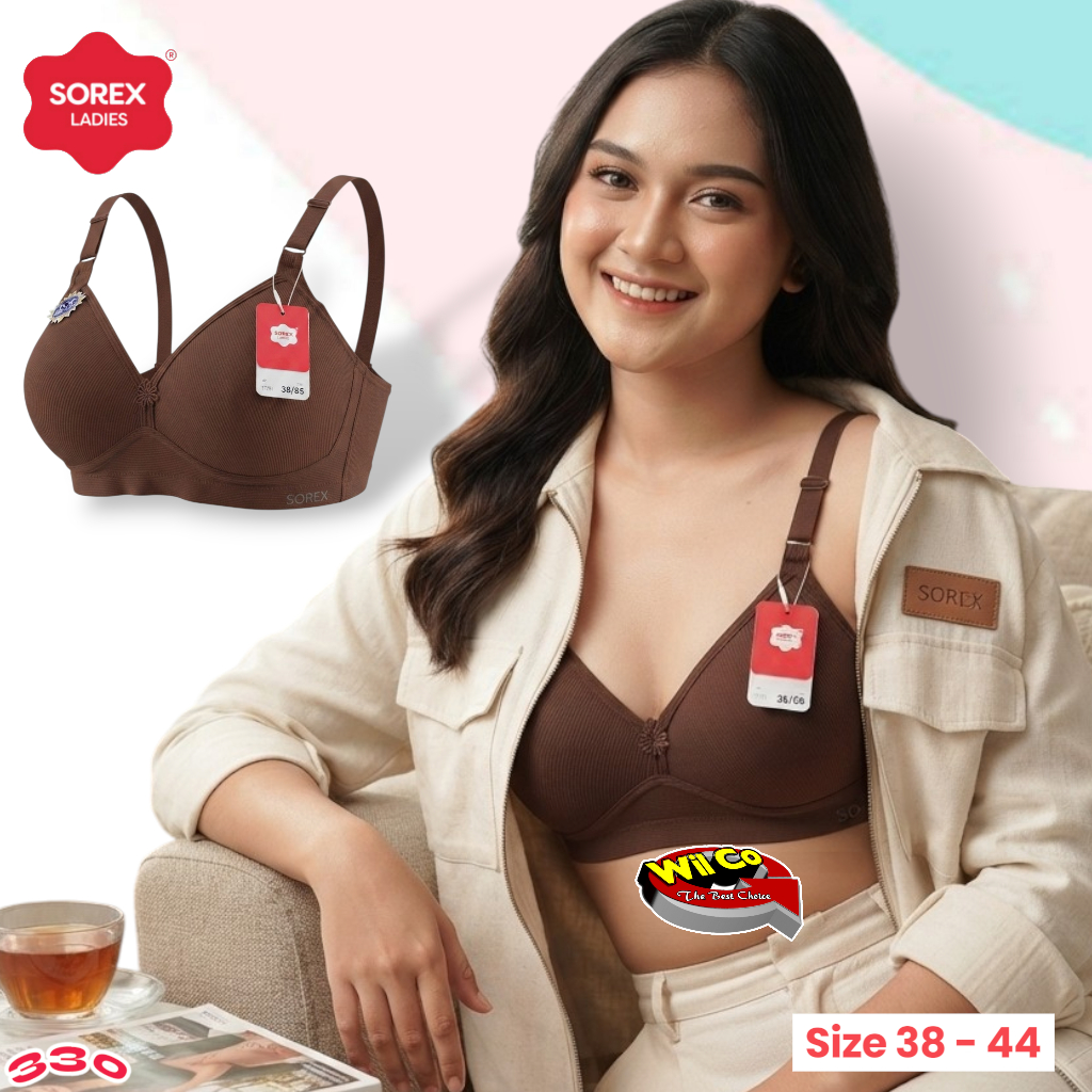 K330 (1-3 ชิ้น) Sorex Bra Without Wire 3 Hooks Full Cup BC Size 38 - 44