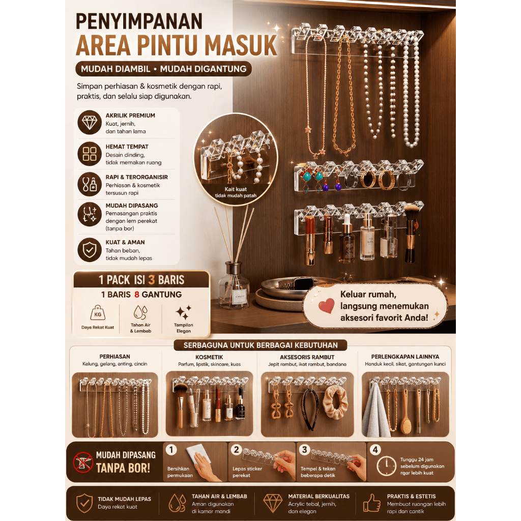 GANTUNGAN SB168 อะคริลิคเครื่องประดับสร้อยคอต่างหูสร้อยข้อมือแหวนจัดเก็บอเนกประสงค์ตะขอแขวน