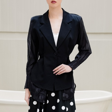 This Is April Ardenia Womens Long Sleeve Casual Official Look เบลเซอร์สีดํา
