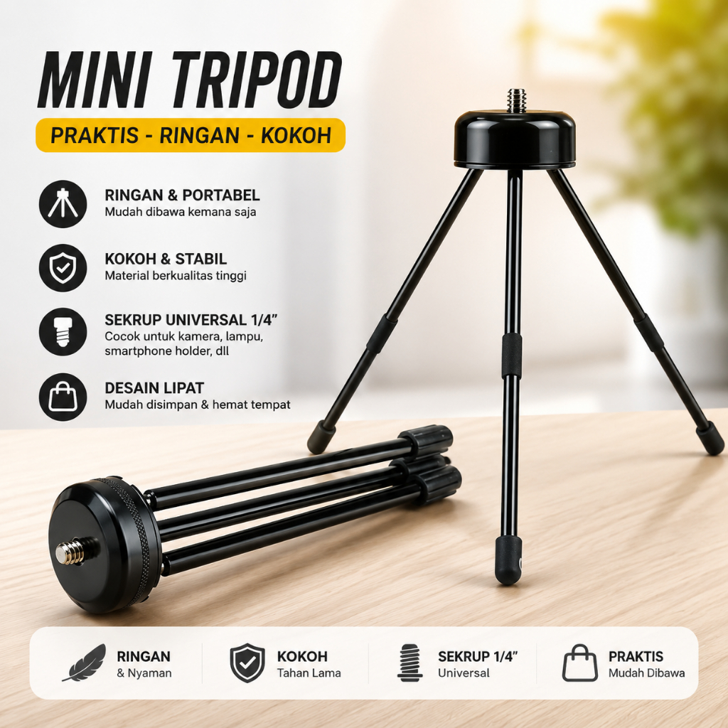 HP STEEL TRIPOD MINI IRON กล้อง DSLR แบบพกพา / โทรศัพท์มือถือ Stable Strong Ring Light กล้องผู้ถือโท