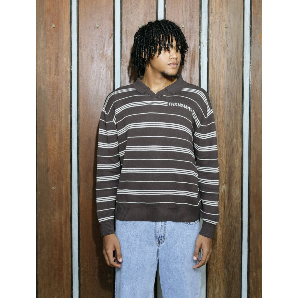 Thanksinsomnia Tiffany Dark Brown Striped Unisex Rugby Sweater