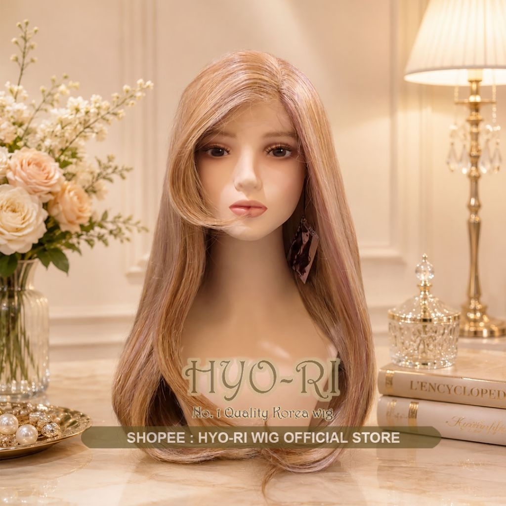 HYO-RI WIG : FRONT LACE WIG WOMEN LONG STRAIGHT LAYER สี ASH สีน้ําตาล BLONDE BEIGE ด้านข้าง BANGS N