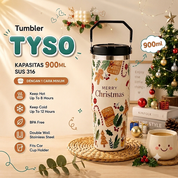 Allneeds Tumbler TYSO 900ml SUS 316 Merry Christmas พร้อม 1 วิธีดื่ม BPA Free