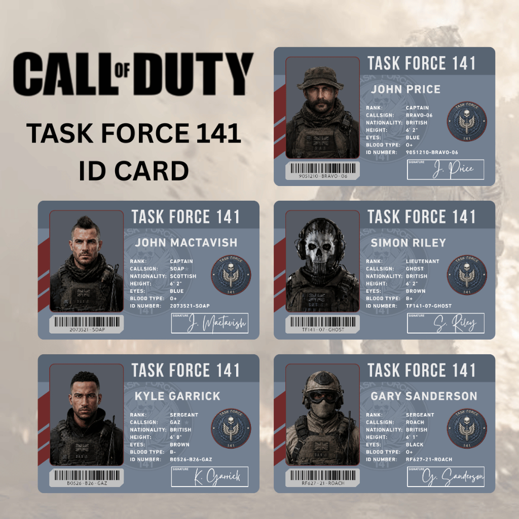 Call Of Duty Task Force 141 บัตรประจําตัว Modern Warfare