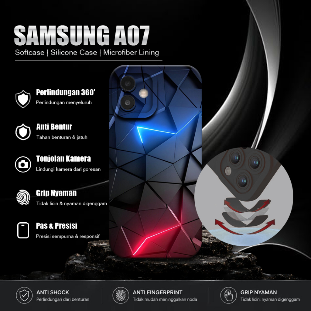 Macaron Softcase Black Motif สําหรับ Samsung A07 ล่าสุดกล้องป้องกันโทรศัพท์มือถือ - ตัวป้องกันโทรศัพ
