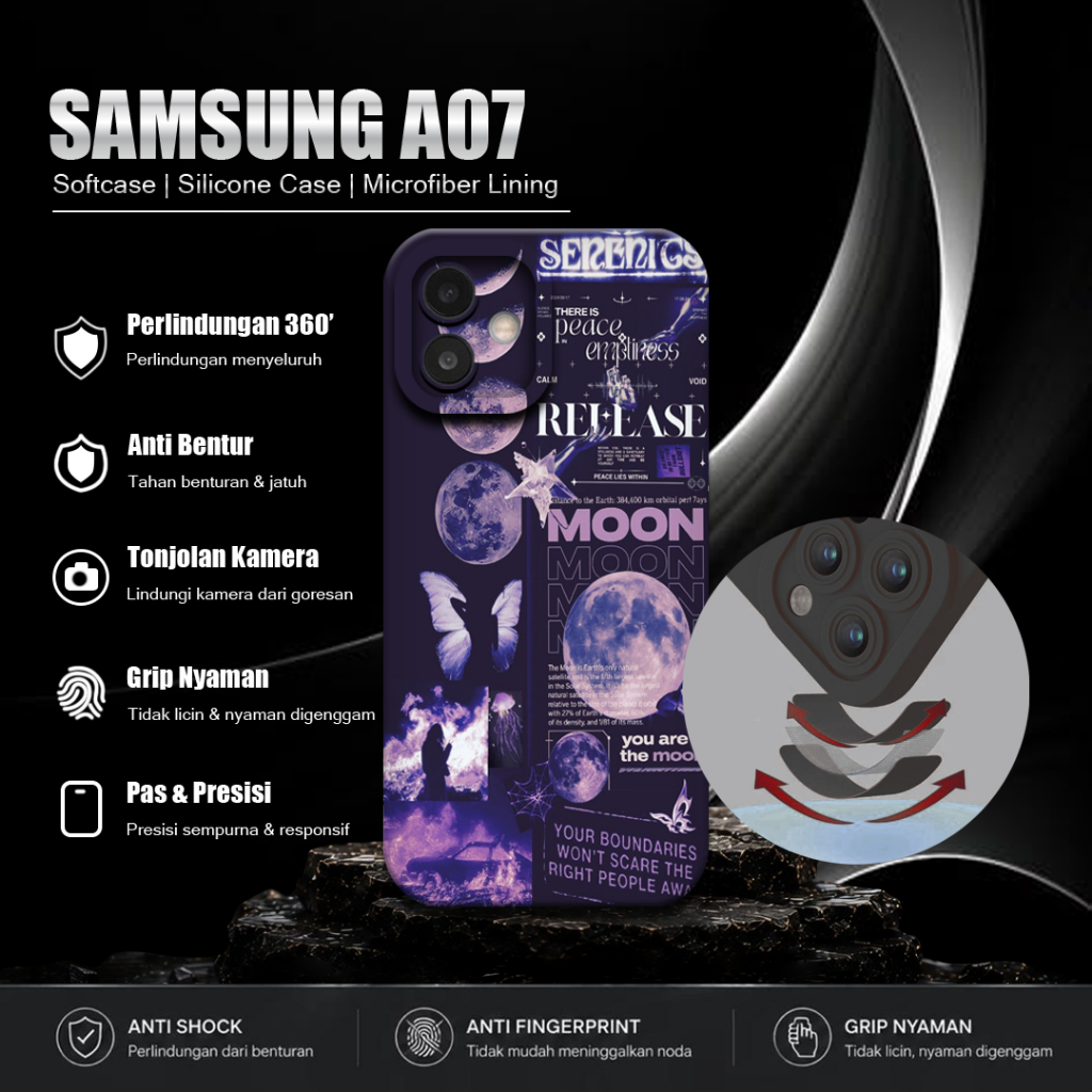 Macaron Softcase Black Motif สําหรับ Samsung A07 ล่าสุดกล้องป้องกันโทรศัพท์มือถือ - ตัวป้องกันโทรศัพ