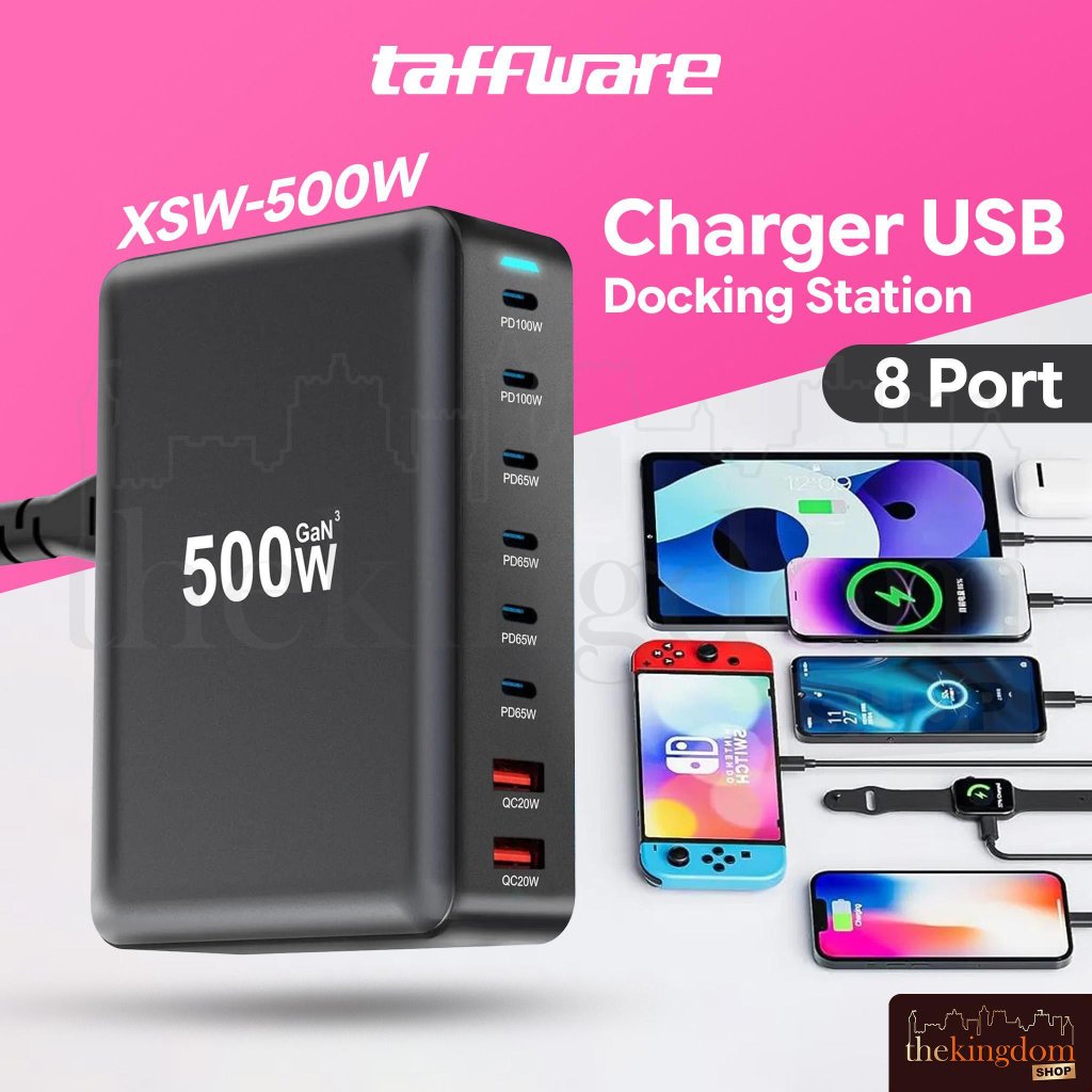 Taffiffware XSW-500W USB Docking Station Charger 8 พอร์ตประเภท C 500W Fast Charging Power Hub
