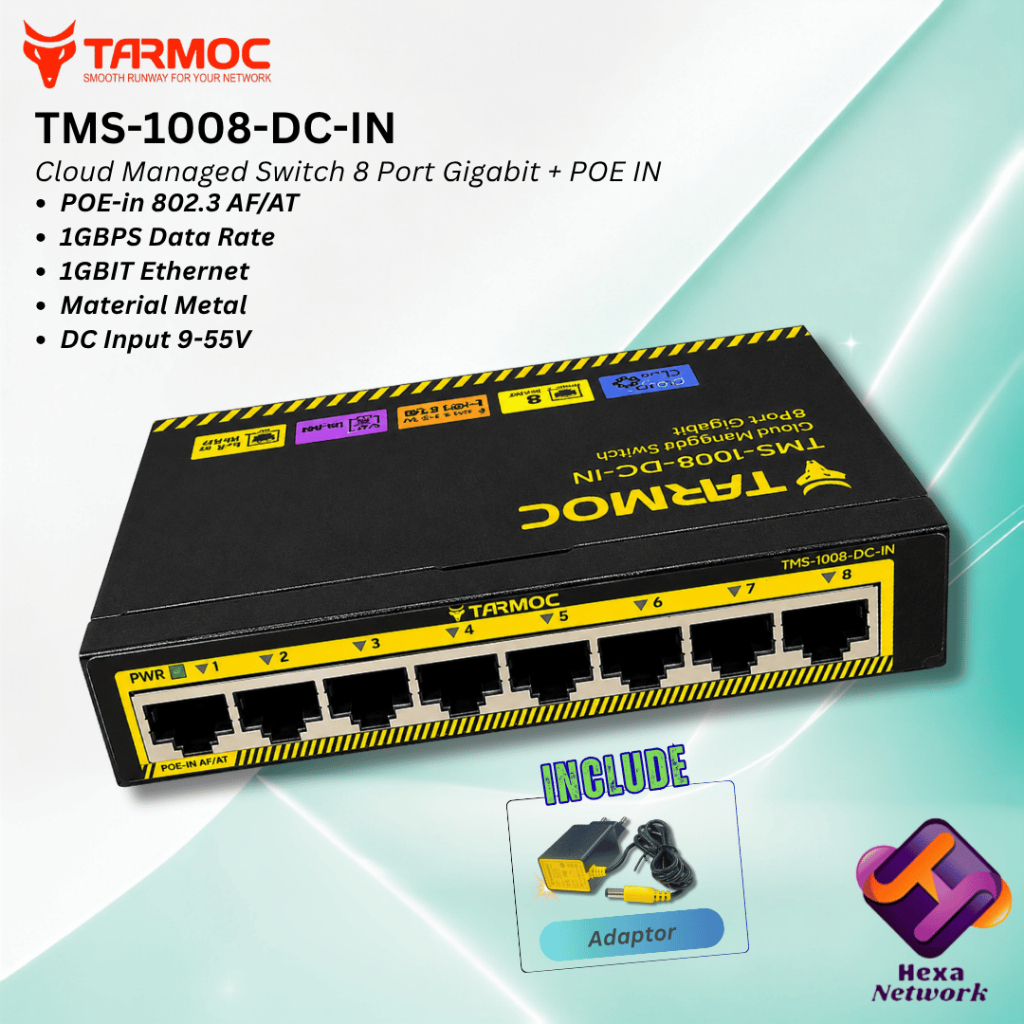 Tarmoc TMS-1008-DC-IN | Smart Switch Cloud Managed 8x Gigabit + POE IN AF/AT เคสโลหะปลอกเหล็ก