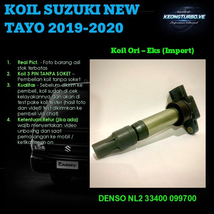 Suzuki New Carry Tayo 2019 2020 Denso NL2 33400 คอยล์ 099700 ต้นฉบับของแท้ เช่น 3 เข็มหมุดขดลวดโดยไม