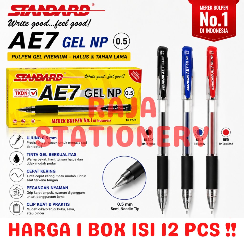 MERAH STANDARD AE7 GEL NP 0.5 NEEDLE POINT BLACK BLUE RED BALL PEN PEN PEN PEN PEN PEN STANDARD AE7 
