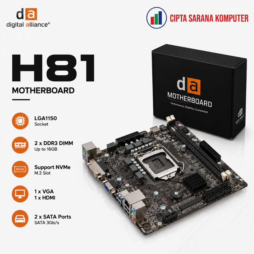 DIGITAL ALLIANCE MOTHERBOARD H81 LGA1150 (GEN 4-5)