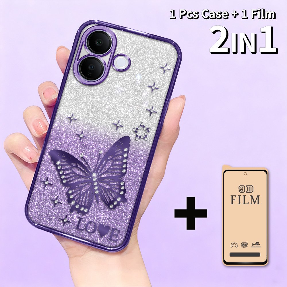เคสสําหรับ VIVO V60 Lite 4G 5G Glitter Diamond Gradient - TPU Softcase Butterfly Star + 9D เซรามิคป้