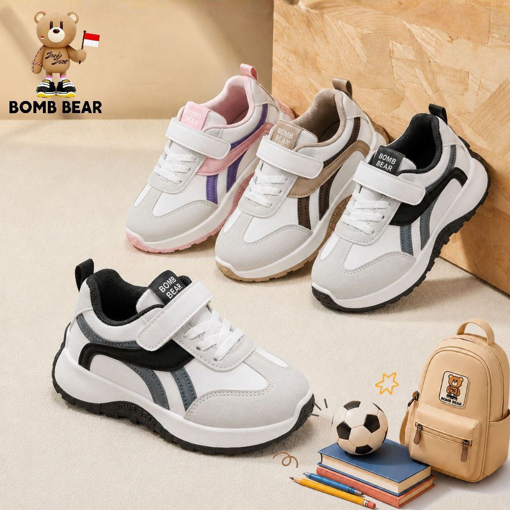 9.9 Bomb Bear Black Premium Sporty Elementary School Boys School รองเท้าผ้าใบ 3-12 ปี 2505