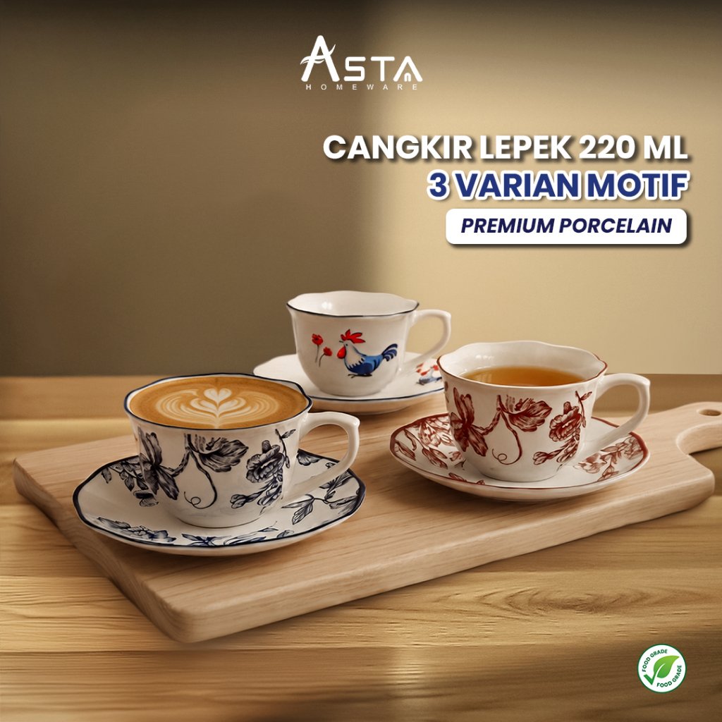 Asta Aesthetic Glass Porcelain Ceramic Saucer Cup – Premium Classic Cup Saucer 220 ml