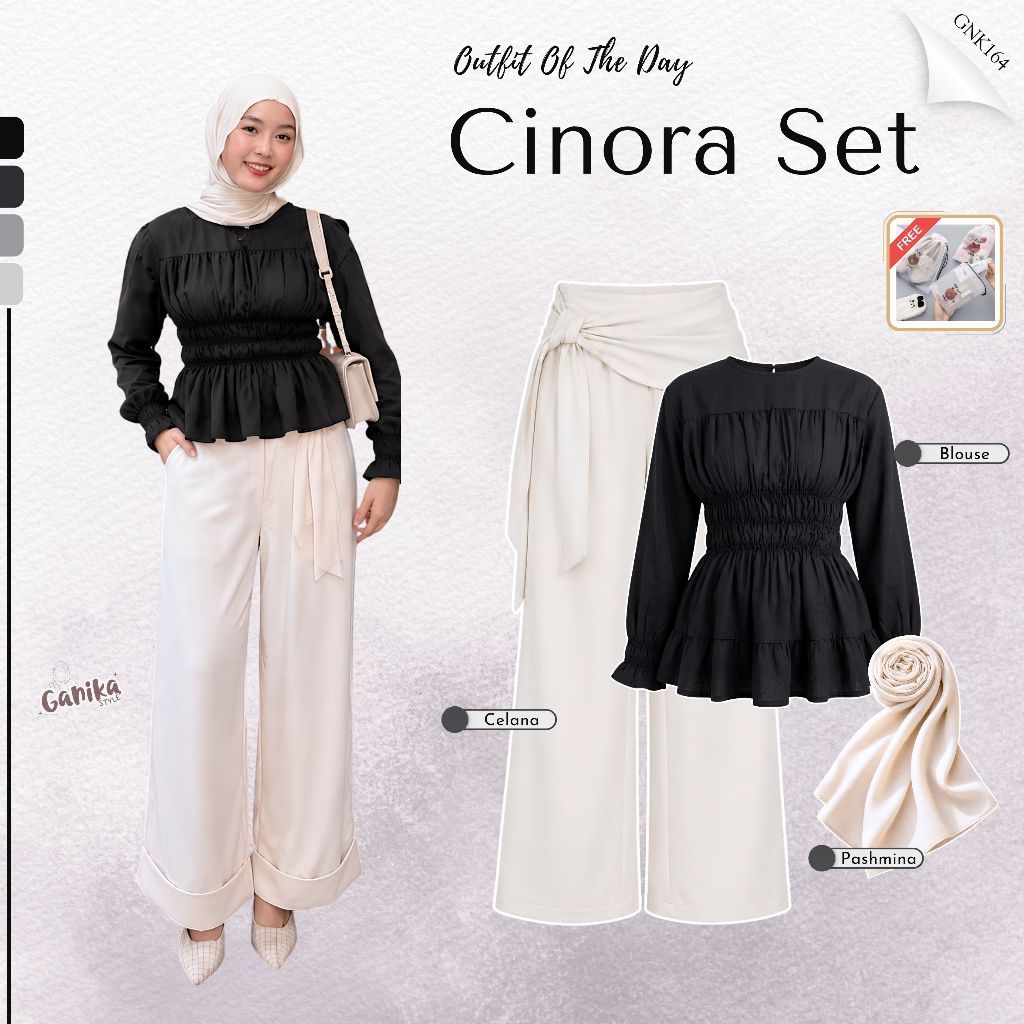 One Set 3 in 1 (Blouse + Poshie Pants + Pashmina) Modern Pleated Chinora Hijab Set - GNK164
