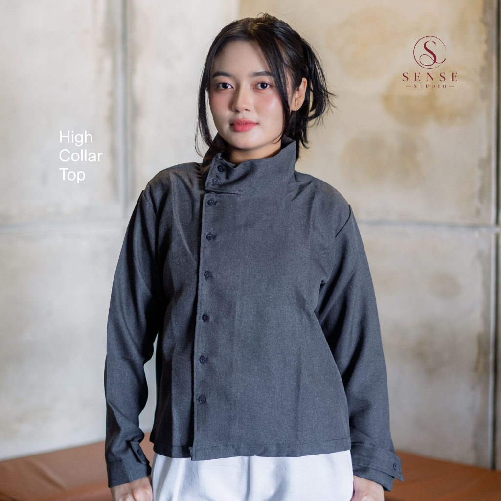 Sense Studio Rossie High Collar Top Womens Semiwool Premium | เสื้อเบลาส์ผู้หญิงหรูหราลําลองสไตล์เกา